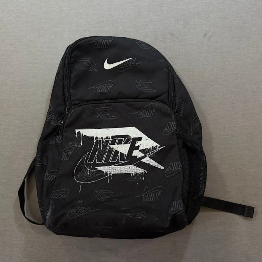NIKE All Over Print Backpack Black‎ White Swoosh Logo School Travel